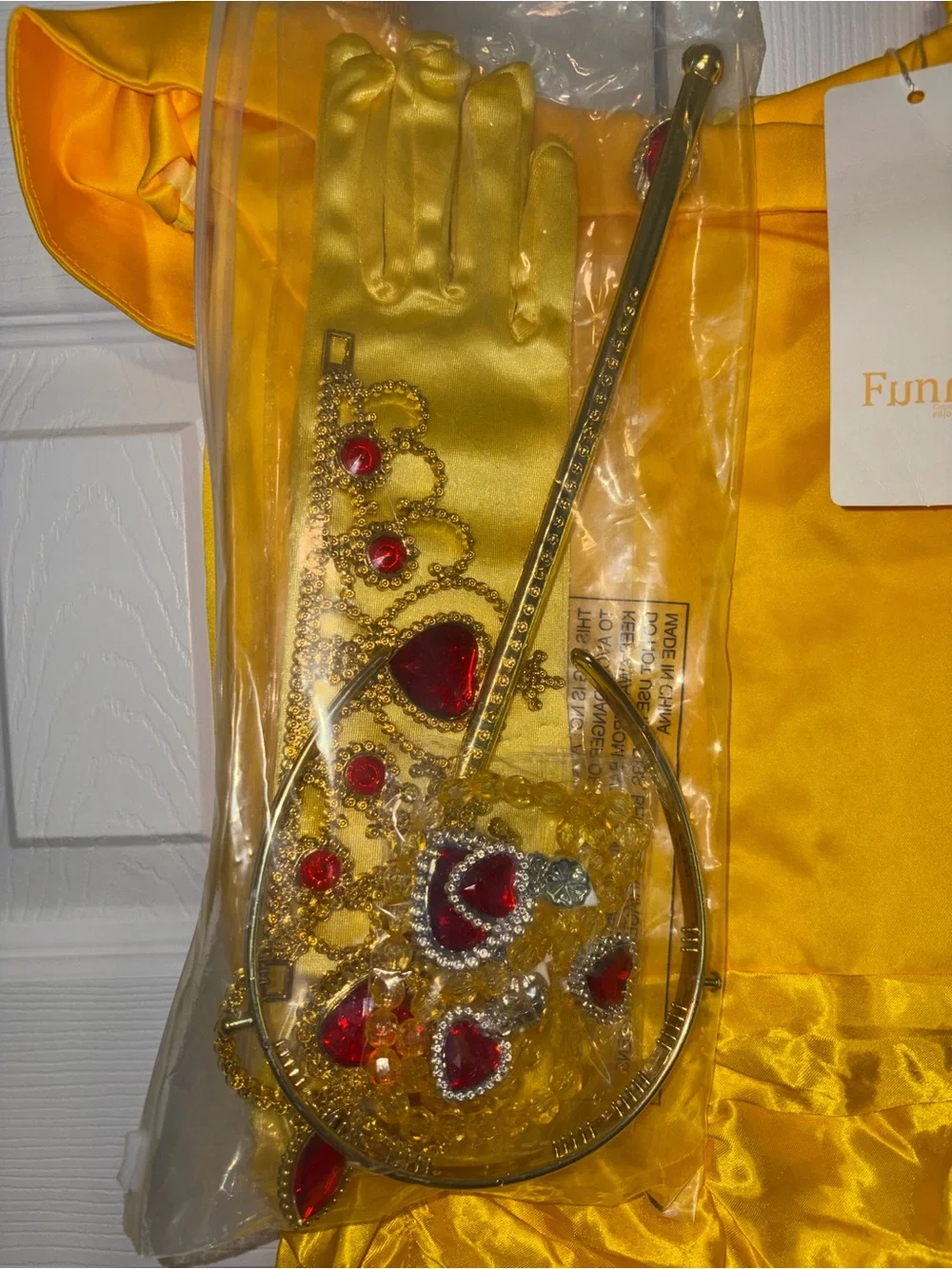 Funna Girls Princess Dress Costume Gold/Yellow Size 150 (10-12)w/ Gloves & Crown